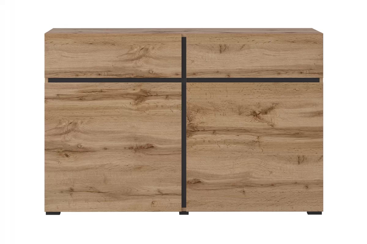 Komoda Cross 119 cm se zásuvkami - dub wotan / černá Komoda Cross 45 s zásuvkami 119 cm - Dub wotan / Černý