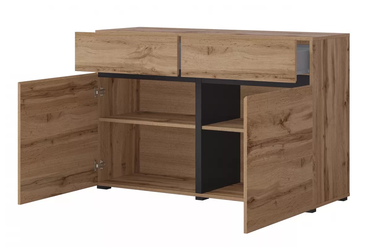 Komoda Cross 119 cm se zásuvkami - dub wotan / černá Komoda Cross 45 s zásuvkami 119 cm - Dub wotan / Černý