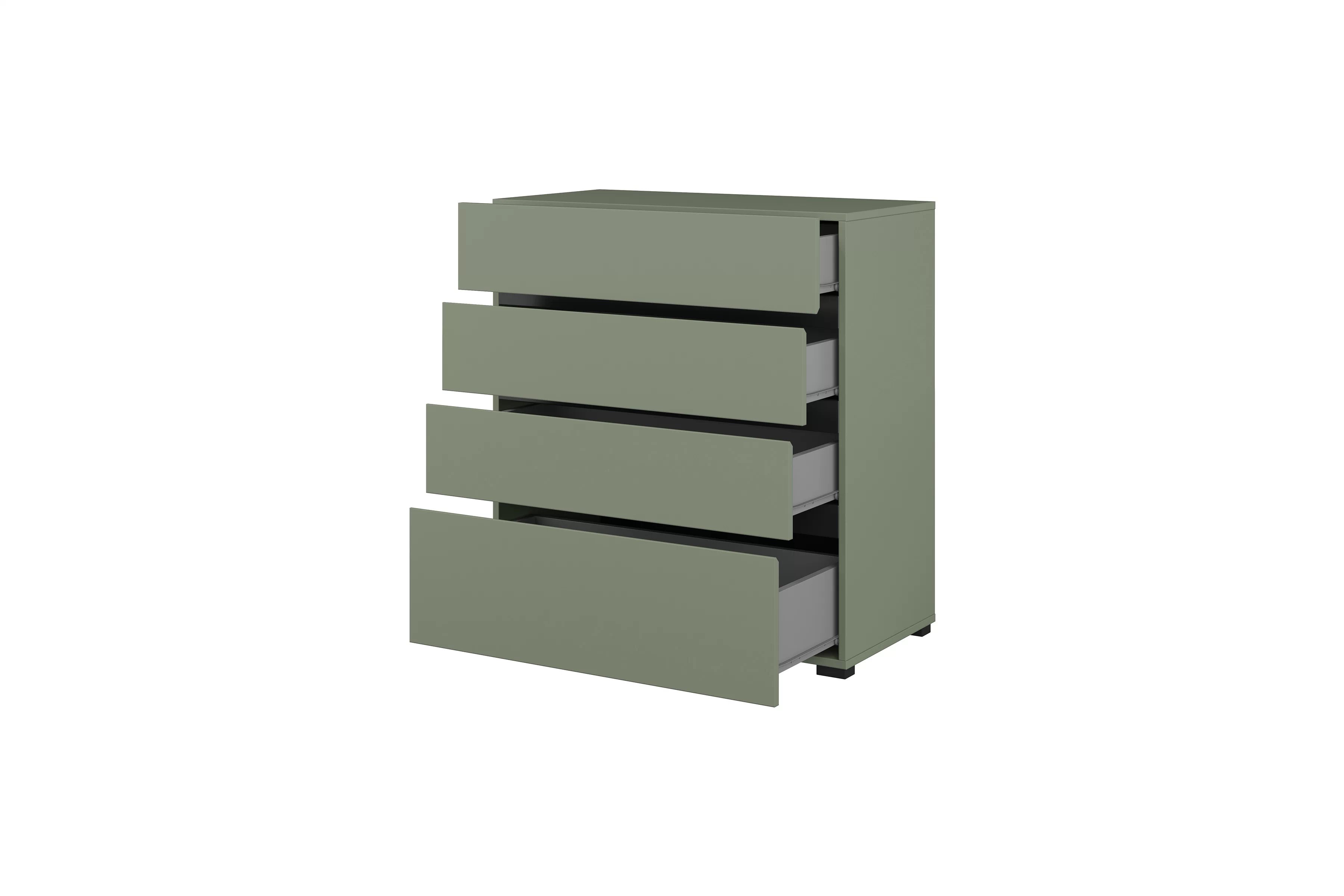 Komoda Cross 80 cm – tlumená zelená / černá Komoda Cross 80 cm se zásuvkami - zgaszona zelená / zgaszona zelená - černá