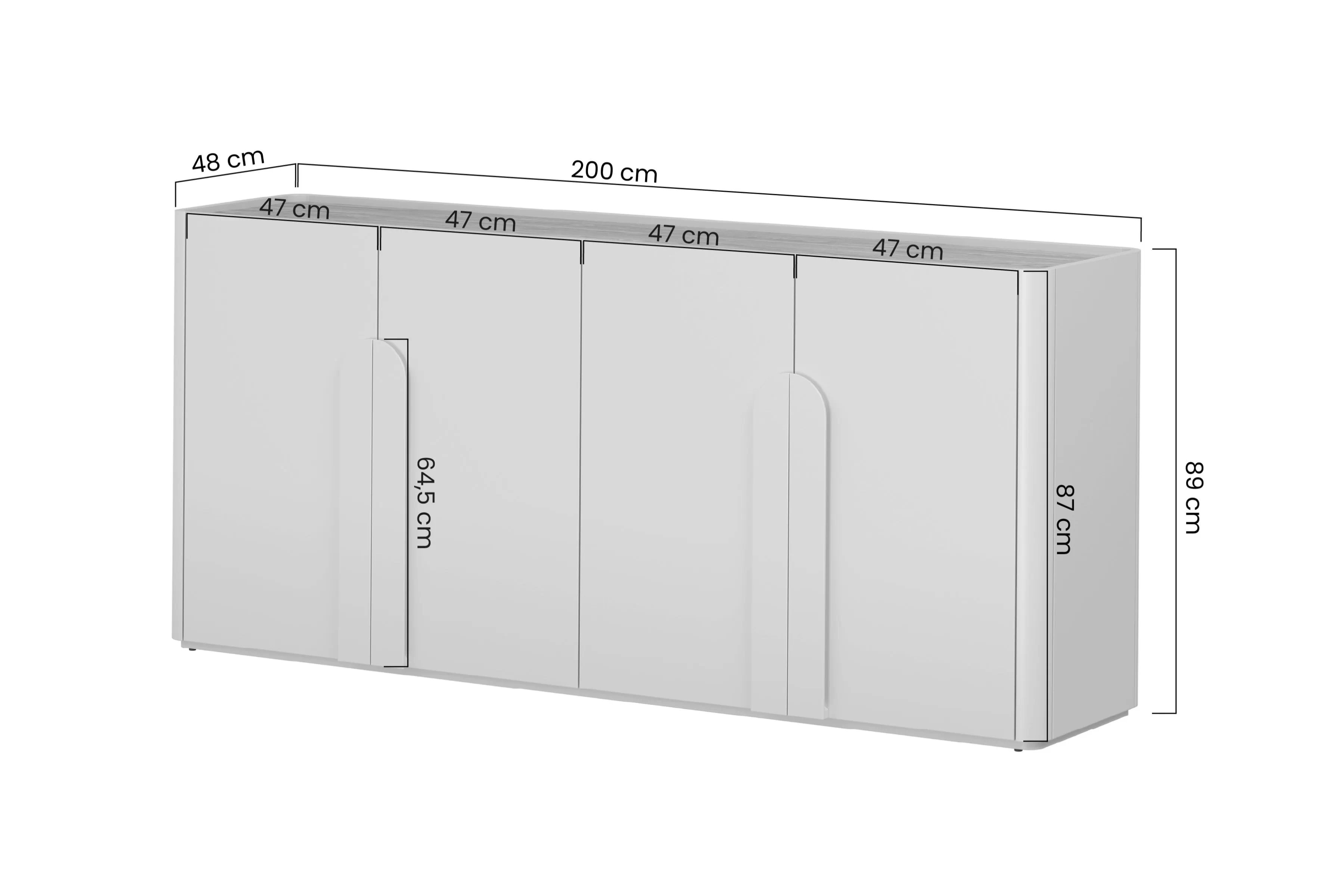Čtyřdveřová komoda Amilio 200 cm - eukalyptus / dub baltic dune / úchyty dub přírodní Komoda čtyřdveřová Amilio 200 cm - eukaliptus / dub baltic dune / Úchytky dub přírodní
