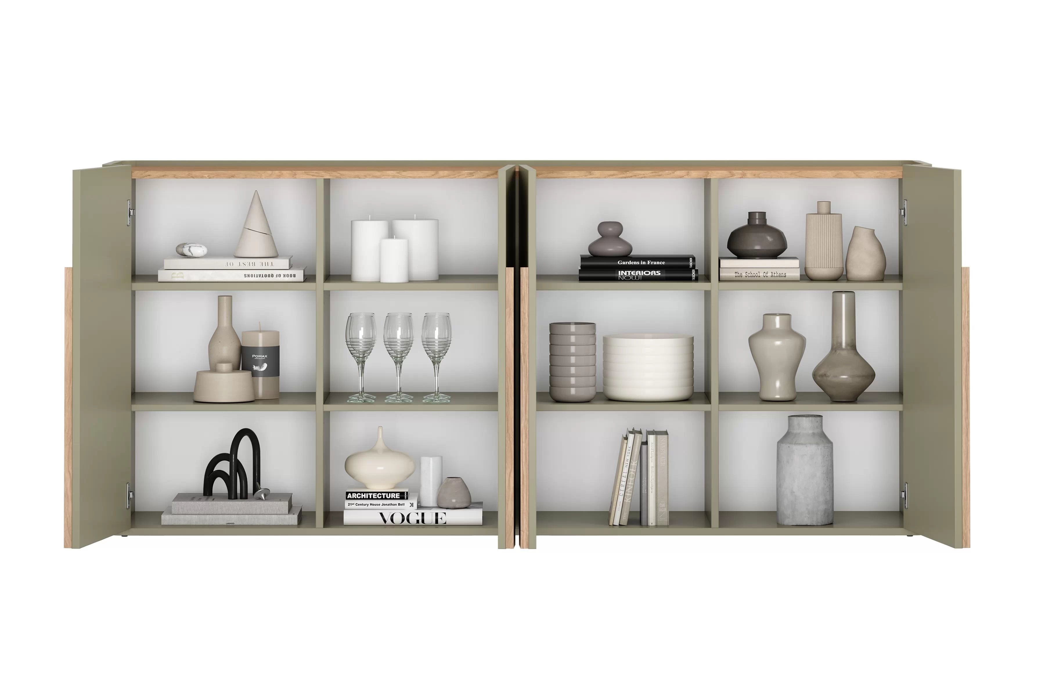 Čtyřdveřová komoda Amilio 200 cm - eukalyptus / dub baltic dune / úchyty dub přírodní Komoda čtyřdveřová Amilio 200 cm - eukaliptus / dub baltic dune / Úchytky dub přírodní