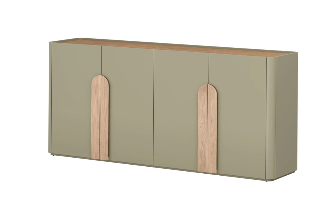 Komoda čtyřdveřová Amilio 200 cm - eukaliptus / dub baltic dune Komoda čtyřdveřová Amilio 200 cm - eukaliptus / dub baltic dune / Úchytky dub přírodní