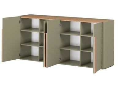 Komoda čtyřdveřová Amilio 200 cm - eukaliptus / dub baltic dune Komoda čtyřdveřová Amilio 200 cm - eukaliptus / dub baltic dune / Úchytky dub přírodní