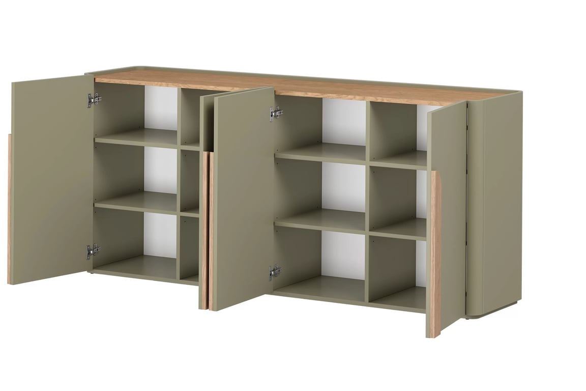 Komoda čtyřdveřová Amilio 200 cm - eukaliptus / dub baltic dune Komoda čtyřdveřová Amilio 200 cm - eukaliptus / dub baltic dune / Úchytky dub přírodní