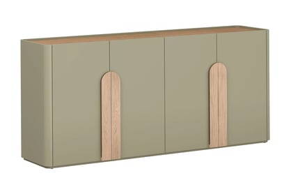 Komoda Amilio 200 cm čtyřdveřová - eukalyptus / dub baltic dune / úchyty dub přírodní