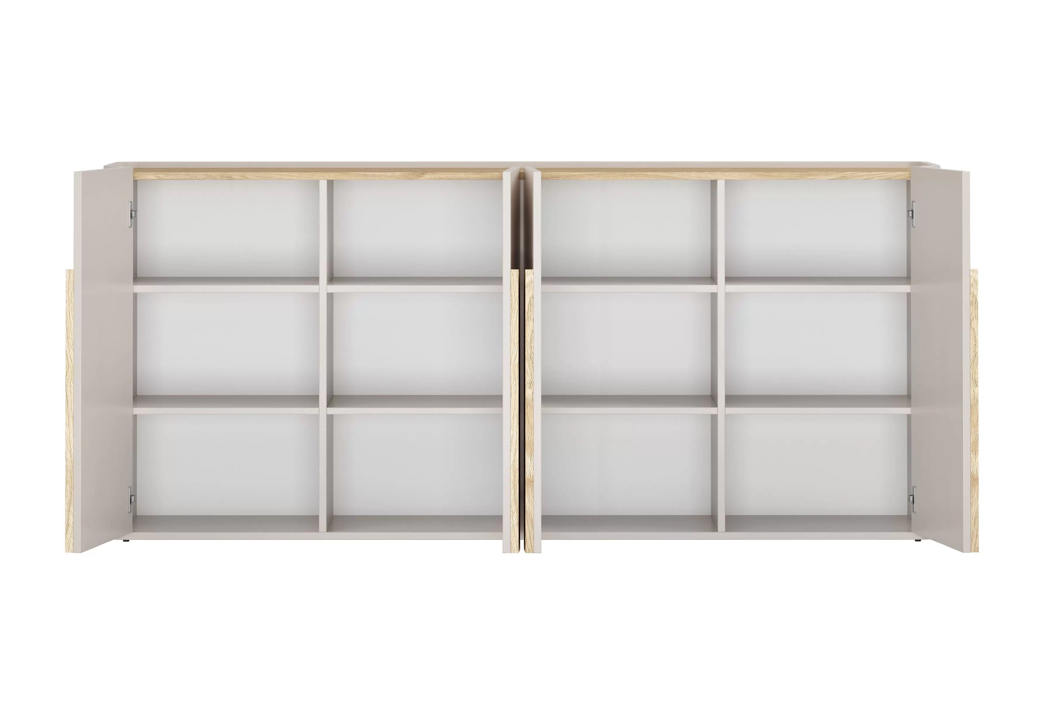 Čtyřdveřová komoda Amilio 200 cm - kašmír / olejovaný dub / úchyty světlý dub Komoda čtyřdveřová Amilio 200 cm - kašmír / dub olejowany / Úchytky světlý dub