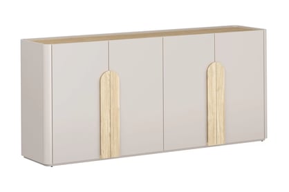 Komoda Amilio 200 cm čtyřdveřová - kašmír / olejovaný dub / úchytky světlý dub