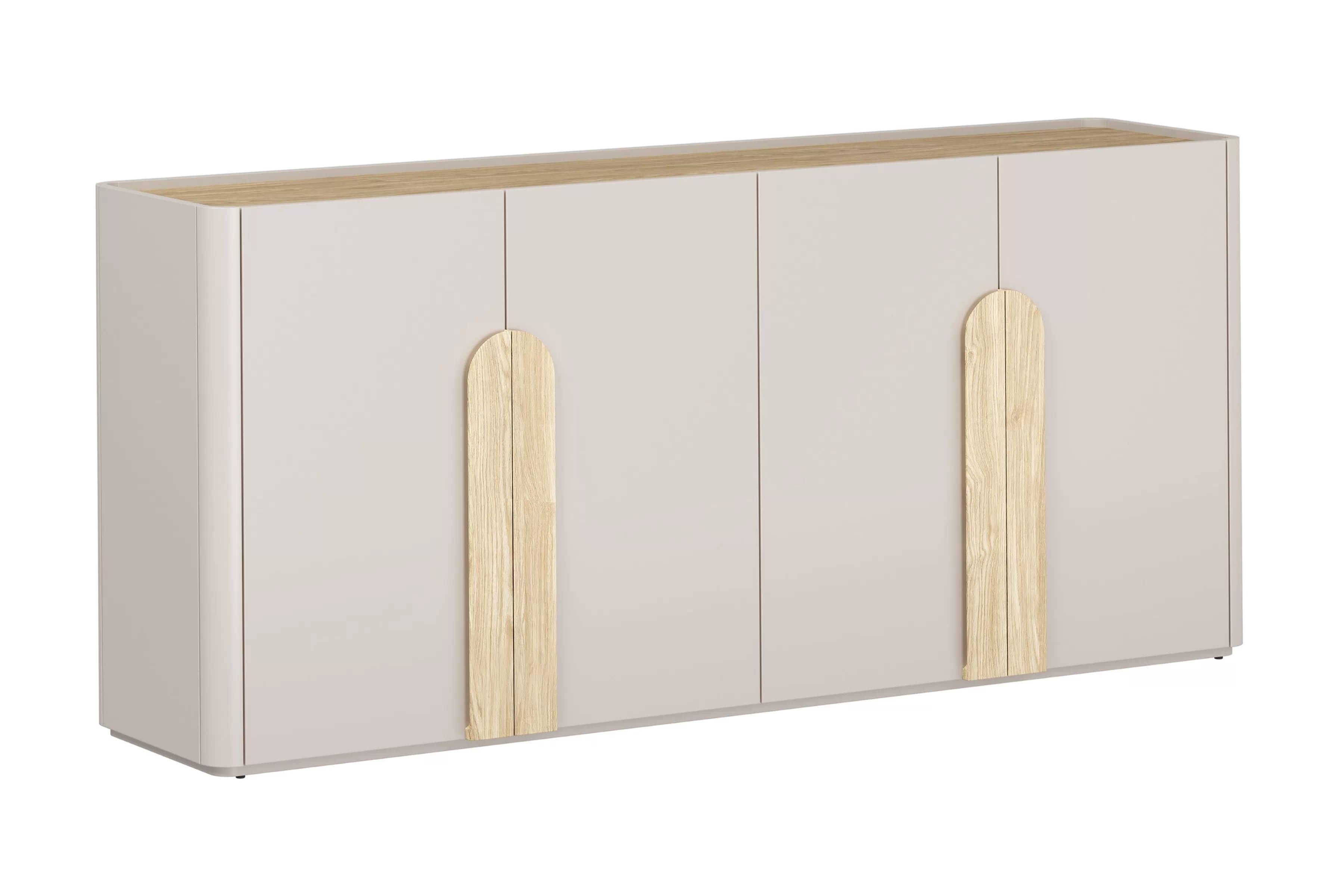 Komoda Amilio 200 cm čtyřdveřová - kašmír / olejovaný dub / úchytky světlý dub Komoda čtyřdveřová Amilio 200 cm - kašmír / dub olejowany / Úchytky světlý dub