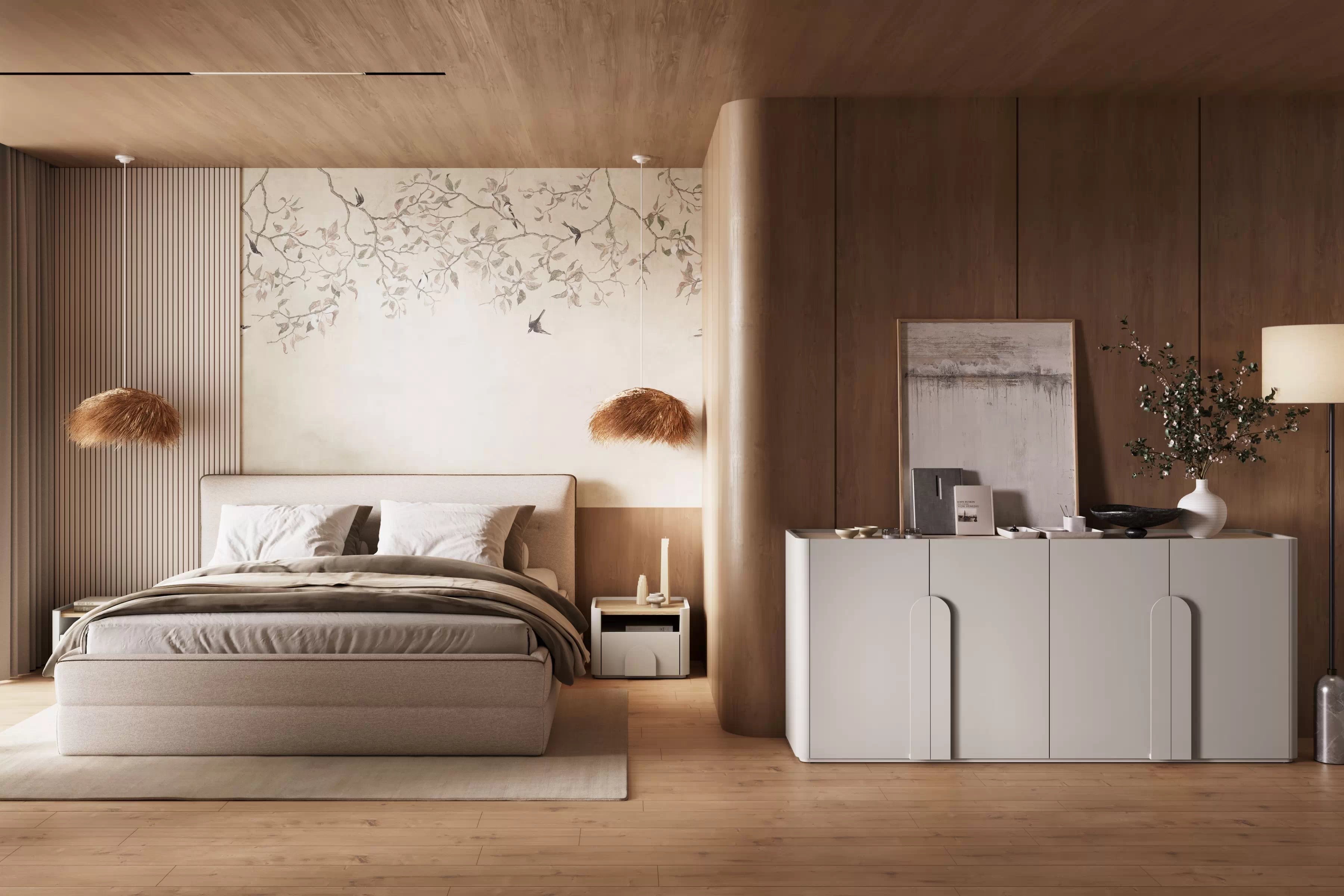 Čtyřdveřová komoda Amilio 200 cm - kašmír / olejovaný dub / úchytky kašmír Komoda čtyřdveřová Amilio 200 cm - kašmír / dub olejowany / Úchytky kašmír