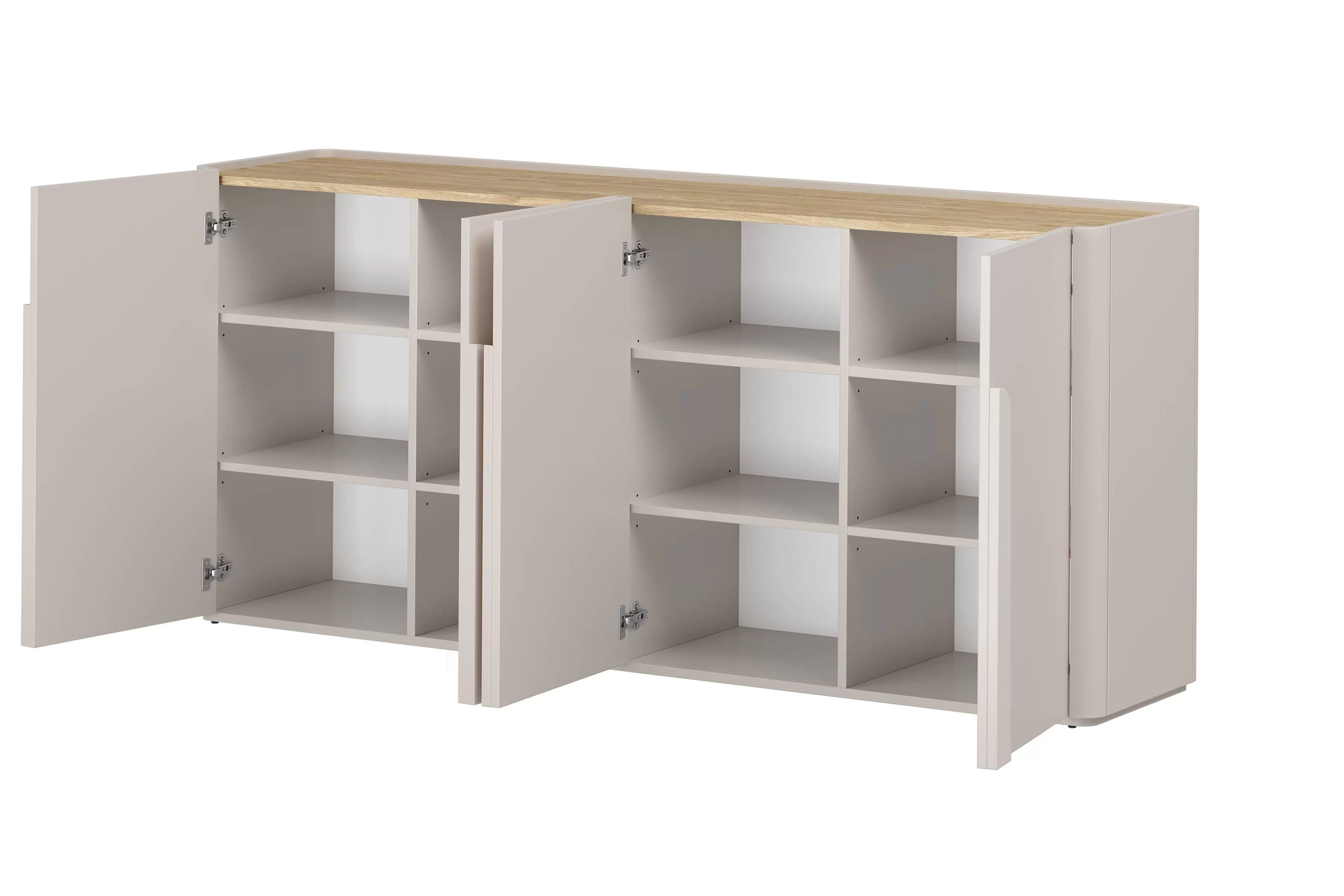 Čtyřdveřová komoda Amilio 200 cm - kašmír / olejovaný dub / úchytky kašmír Komoda čtyřdveřová Amilio 200 cm - kašmír / dub olejowany / Úchytky kašmír