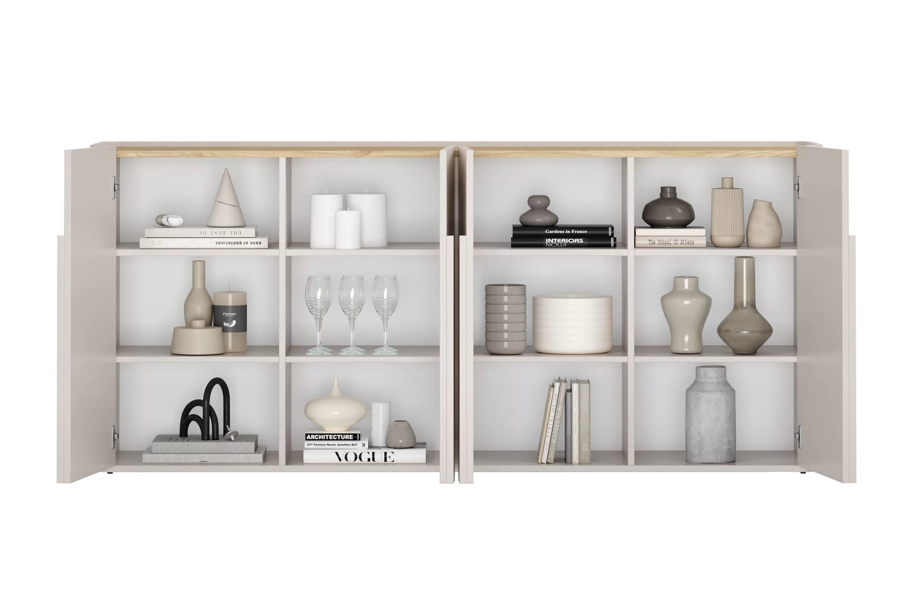 Čtyřdveřová komoda Amilio 200 cm - kašmír / olejovaný dub / úchytky kašmír Komoda čtyřdveřová Amilio 200 cm - kašmír / dub olejowany / Úchytky kašmír