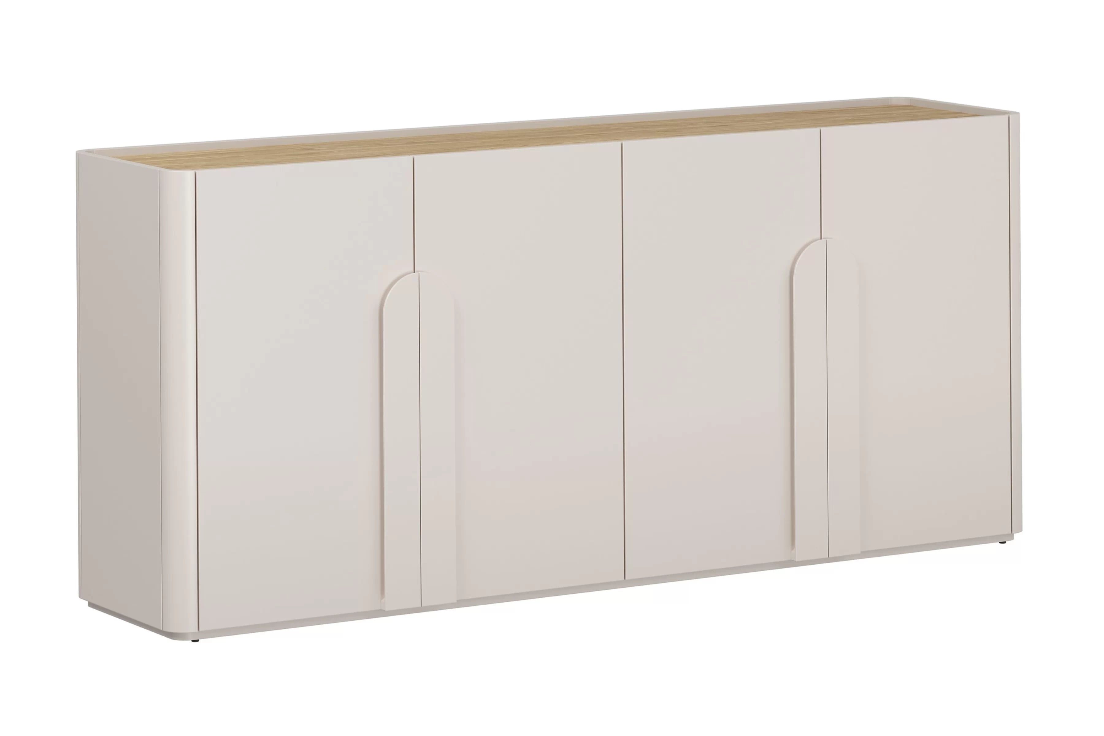 Komoda Amilio 200 cm čtyřdveřová - kašmír / olejovaný dub / úchytky kašmír Komoda čtyřdveřová Amilio 200 cm - kašmír / dub olejowany / Úchytky kašmír