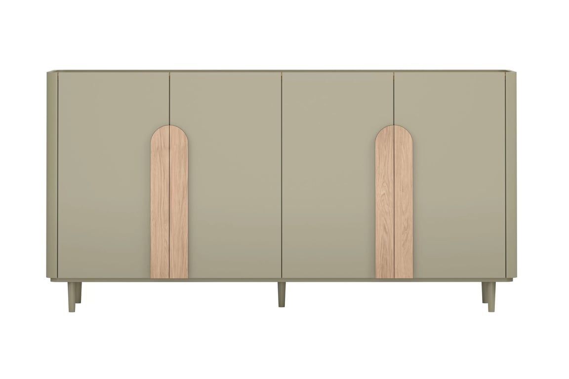 Komoda čtyřdveřová Amilio 200 cm na nožkách - eukaliptus / dub baltic dune / Úchytky dub přírodní Komoda čtyřdveřová Amilio 200 cm na nožkách - eukaliptus / dub baltic dune / Úchytky dub přírodní