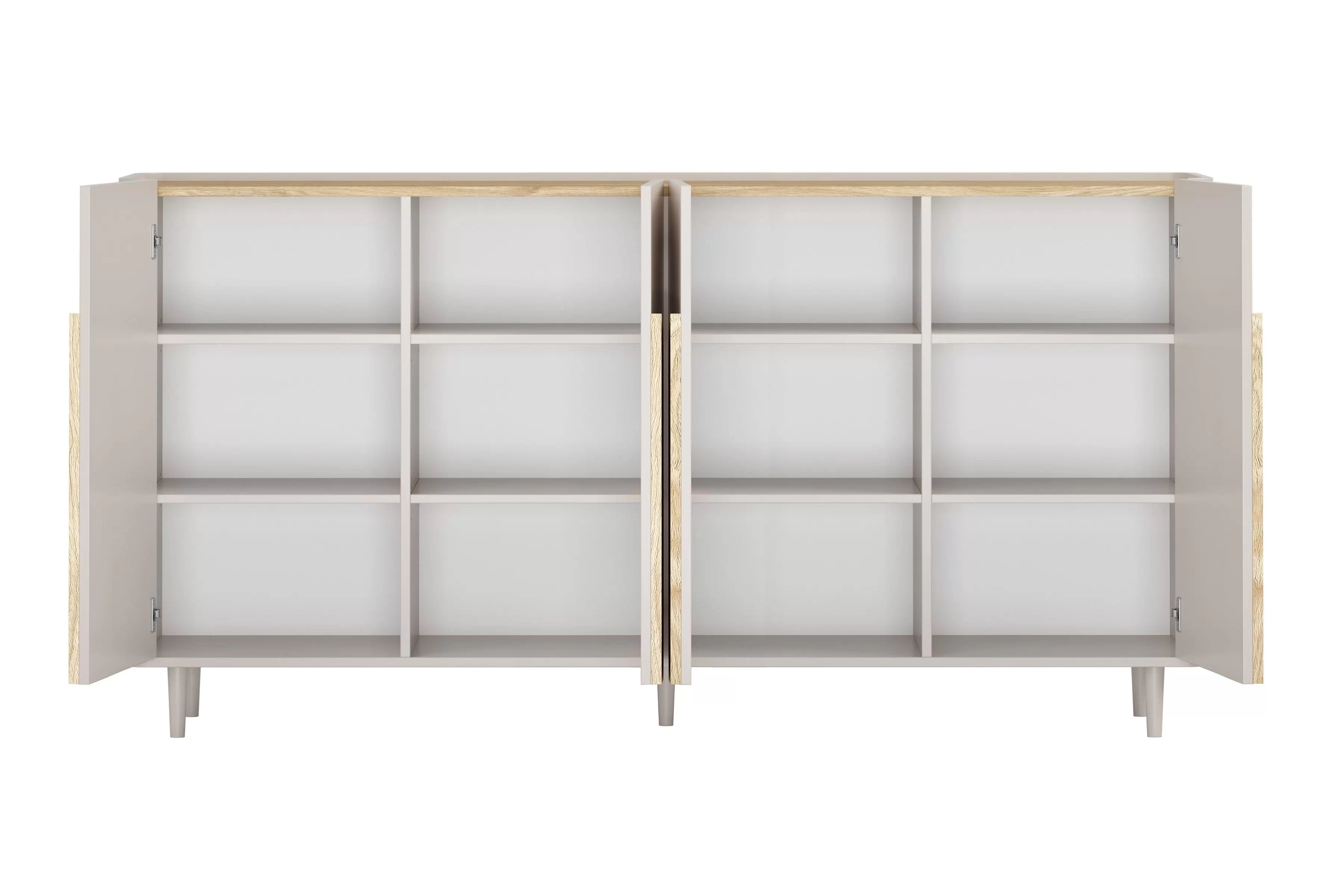 Komoda Amilio 200 cm na nožkách - kašmírová / dub olejovaný / úchytky dub světlý Komoda čtyřdveřová Amilio 200 cm na nožkách - kašmír / dub olejowany / Úchytky světlý dub