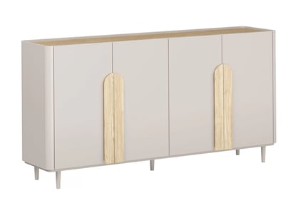 Komoda Amilio 200 cm čtyřdveřová na nožkách - kašmír / olejovaný dub / úchyty světlý dub