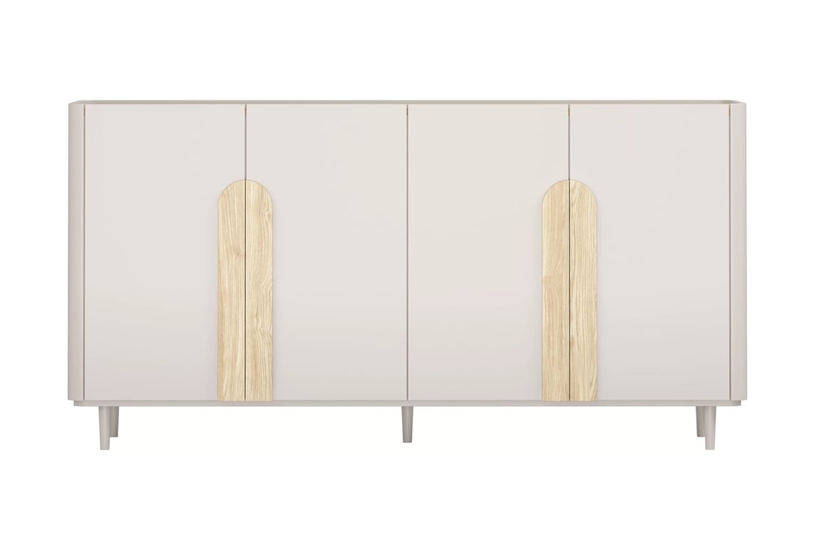 Komoda čtyřdveřová Amilio 200 cm na nožkách - kašmír / dub olejowany / Úchytky světlý dub Komoda čtyřdveřová Amilio 200 cm na nožkách - kašmír / dub olejowany / Úchytky světlý dub