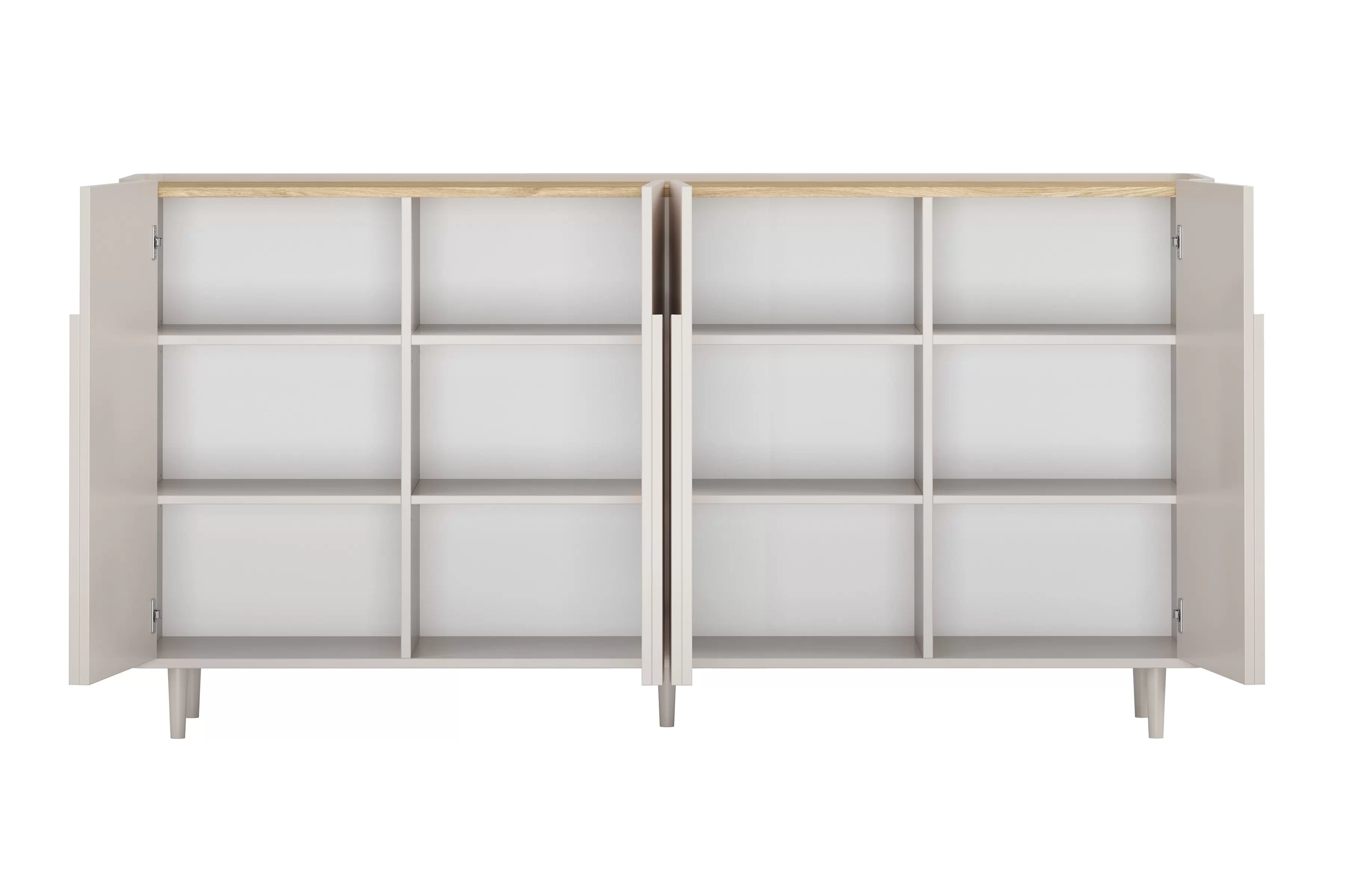 Čtyřdveřová komoda Amilio 200 cm na nožkách - kašmír / olejovaný dub / úchytky kašmír Komoda čtyřdveřová Amilio 200 cm na nožkách - kašmír / dub olejowany / Úchytky kašmír