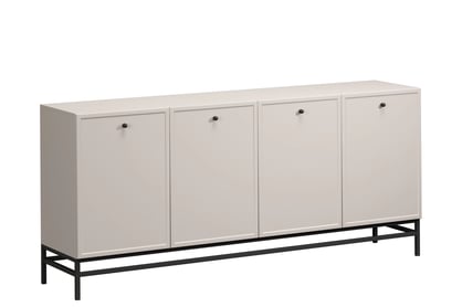 Komoda Lorini 200 cm čtyřdveřová - kašmír / černé úchytky / kovový podstavec Komoda čtyřdveřová Lorini 200 cm - kašmír / černá Úchytky / Rošt