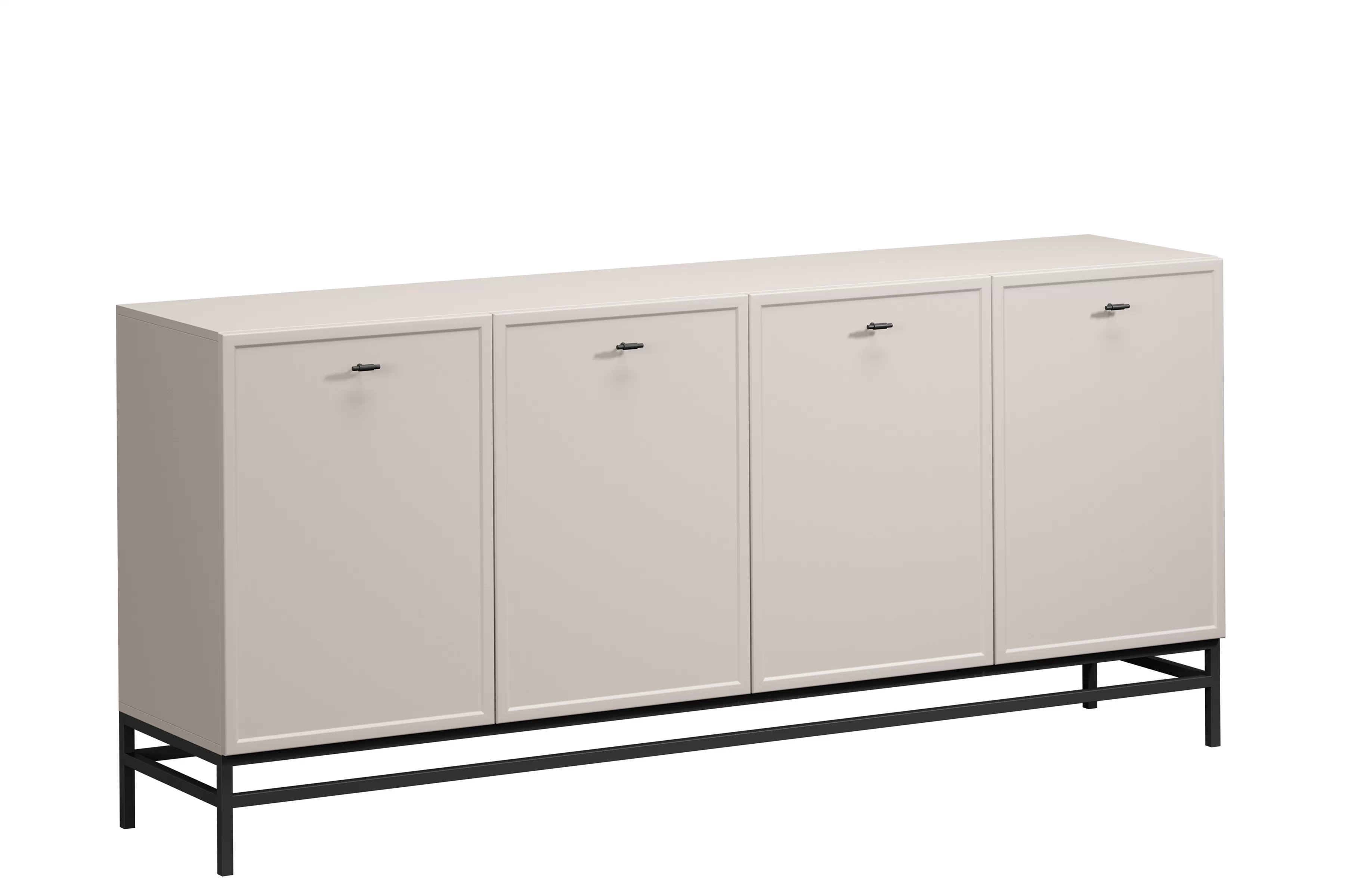 Komoda Lorini 200 cm čtyřdveřová - kašmír / černé úchyty T-bar / kovové nohy Komoda čtyřdveřová Lorini 200 cm - kašmír / černá Úchytky T-bar / Rošt