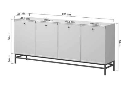 Komoda Lorini 200 cm na stojane - kašmírová / čierne úchytky T Štvordverová Komoda Lorini 200 cm - kašmír / čierny úchyty T-bar / Rošt