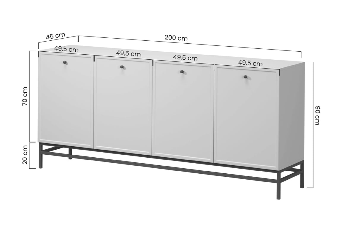 Komoda Lorini 200 cm na stojane - kašmírová / čierne úchytky T Štvordverová Komoda Lorini 200 cm - kašmír / čierny úchyty T-bar / Rošt