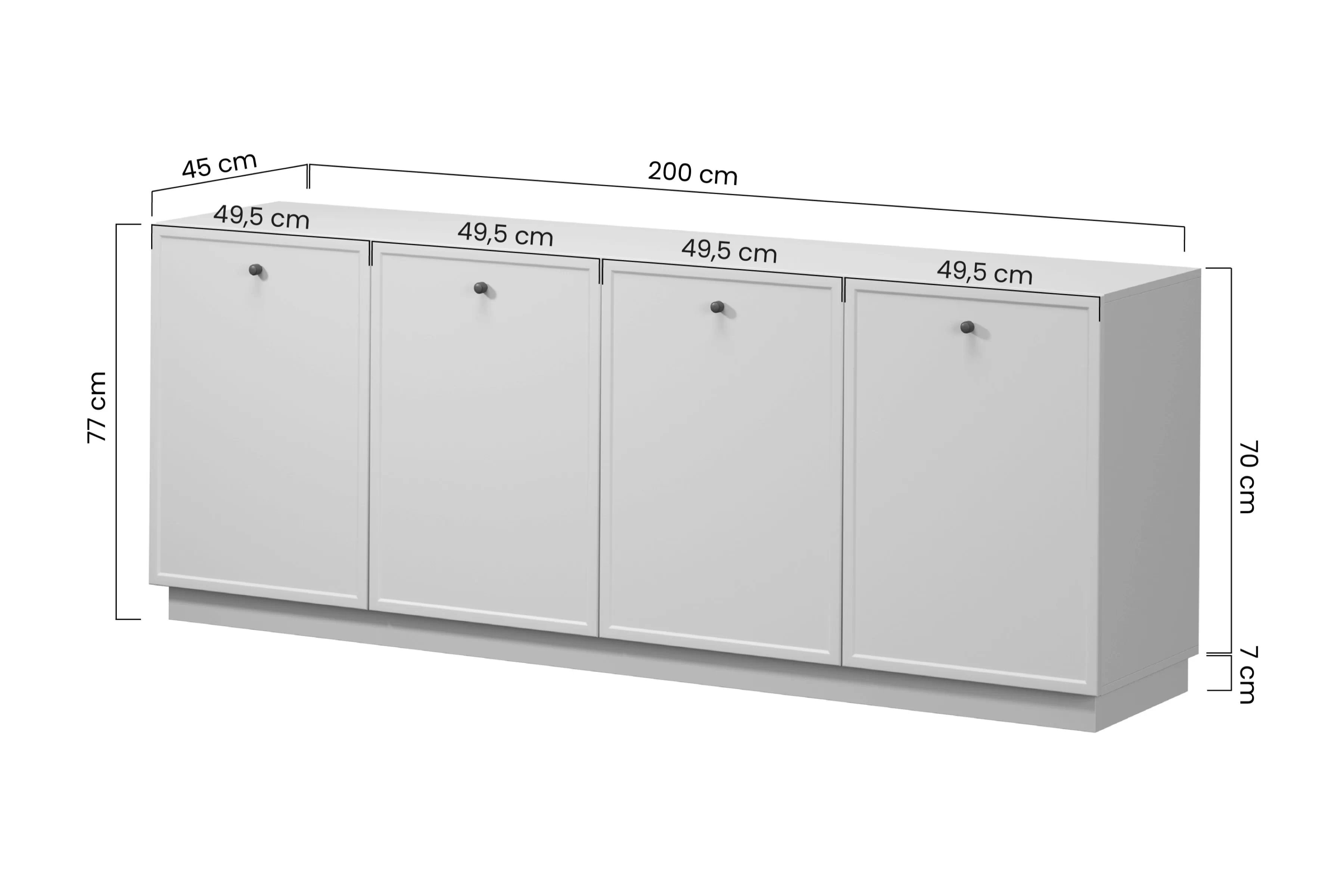 Komoda Lorini 200 cm na sokli - kašmírová / čierne úchytky T Štvordverová Komoda Lorini 200 cm - kašmír / čierny úchyty T-bar