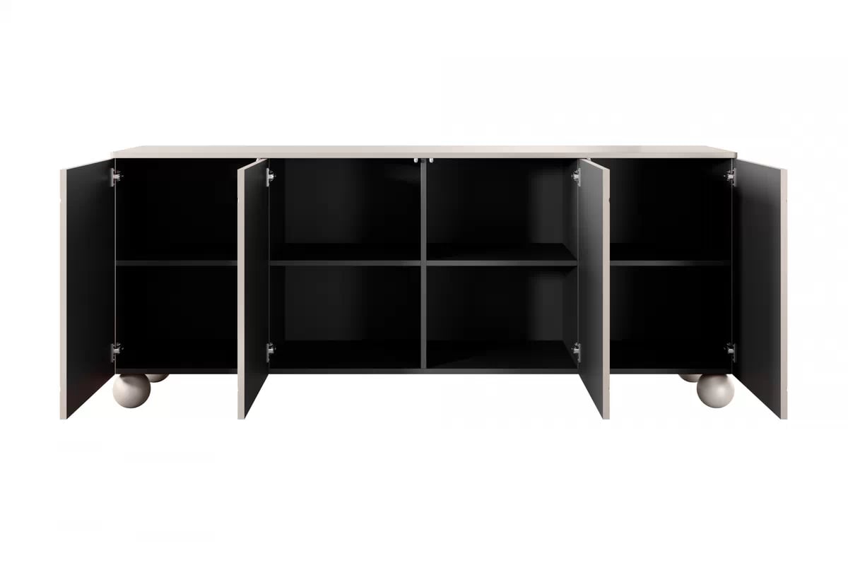 Komoda Sonatia II 200 cm štvordverová na guľatých nohách - kašmír Komoda z przegrodami