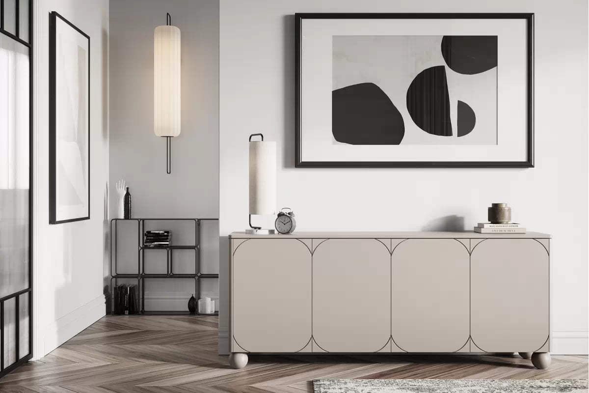 Komoda Sonatia II 200 cm štvordverová na guľatých nohách - kašmír kašmír Komoda