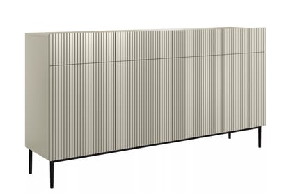 Čtyřdveřová komoda Nicole 200 cm se zásuvkami s ryhovanými čely - kašmír / černé nožky