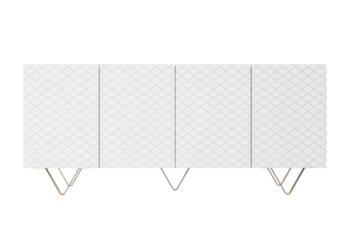 Čtyřdveřová komoda Scalia 190 4D - bílý mat / zlaté nohy Komoda čtyřdveřová Scalia 190 4D - bílý mat / zlaté Nohy