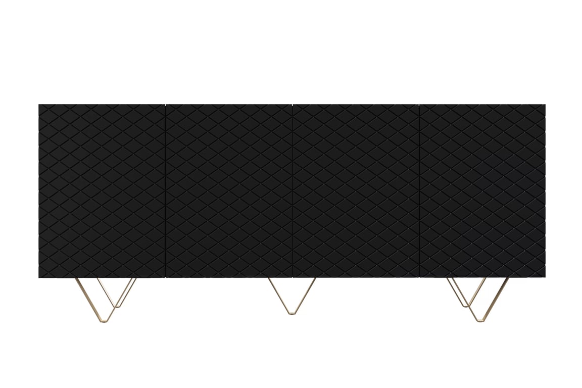 Štvordverová Komoda Scalia 190 4D - Čierny mat / zlote nožičky - Limitovaná ponuka Štvordverová Komoda Scalia 190 4D - Čierny mat / zlote nožičky