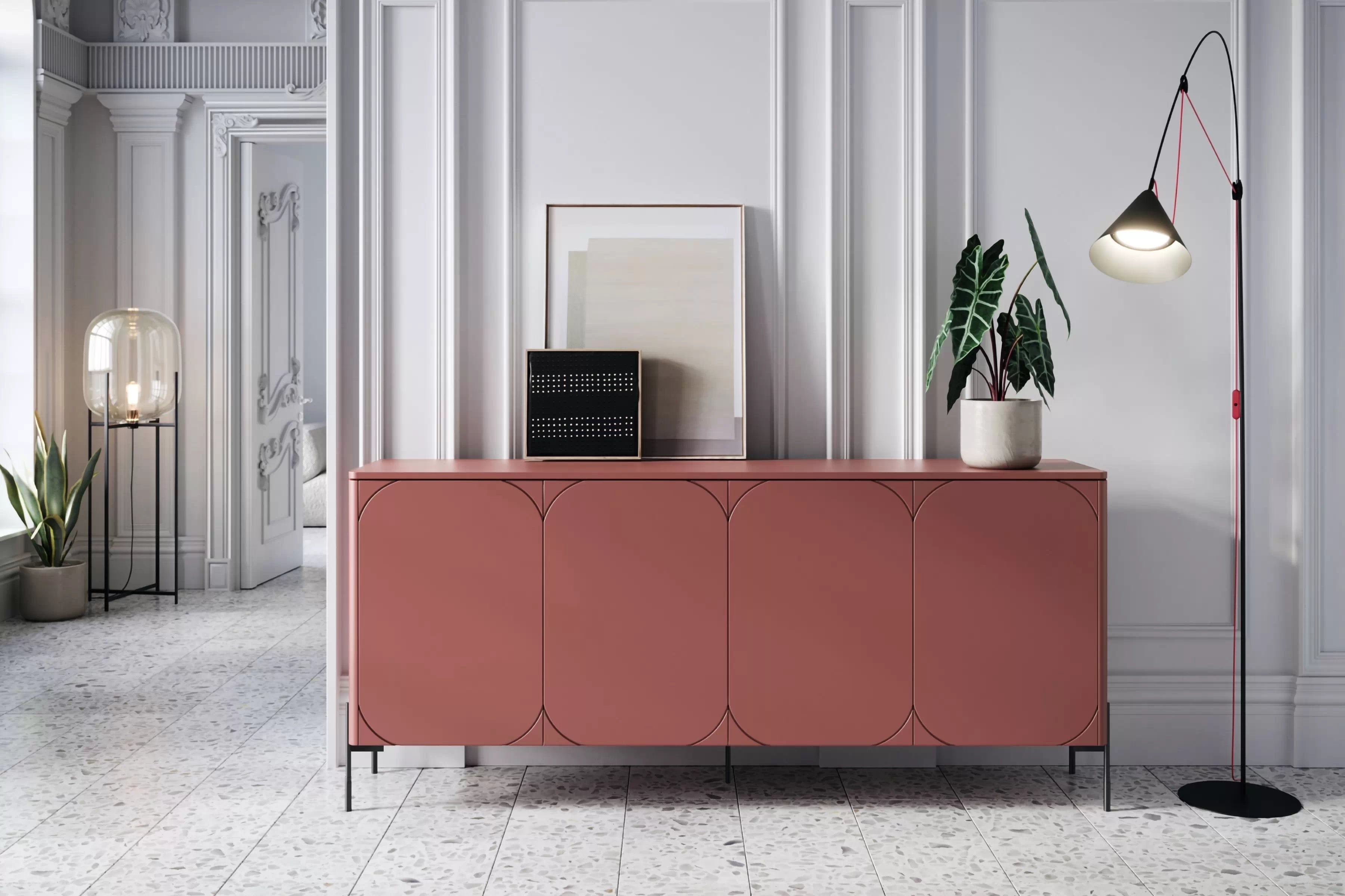 Komoda Sonatia 200 cm - burgund Komoda čtyřdveřová Sonatia na kovových nohách 200 cm - burgund