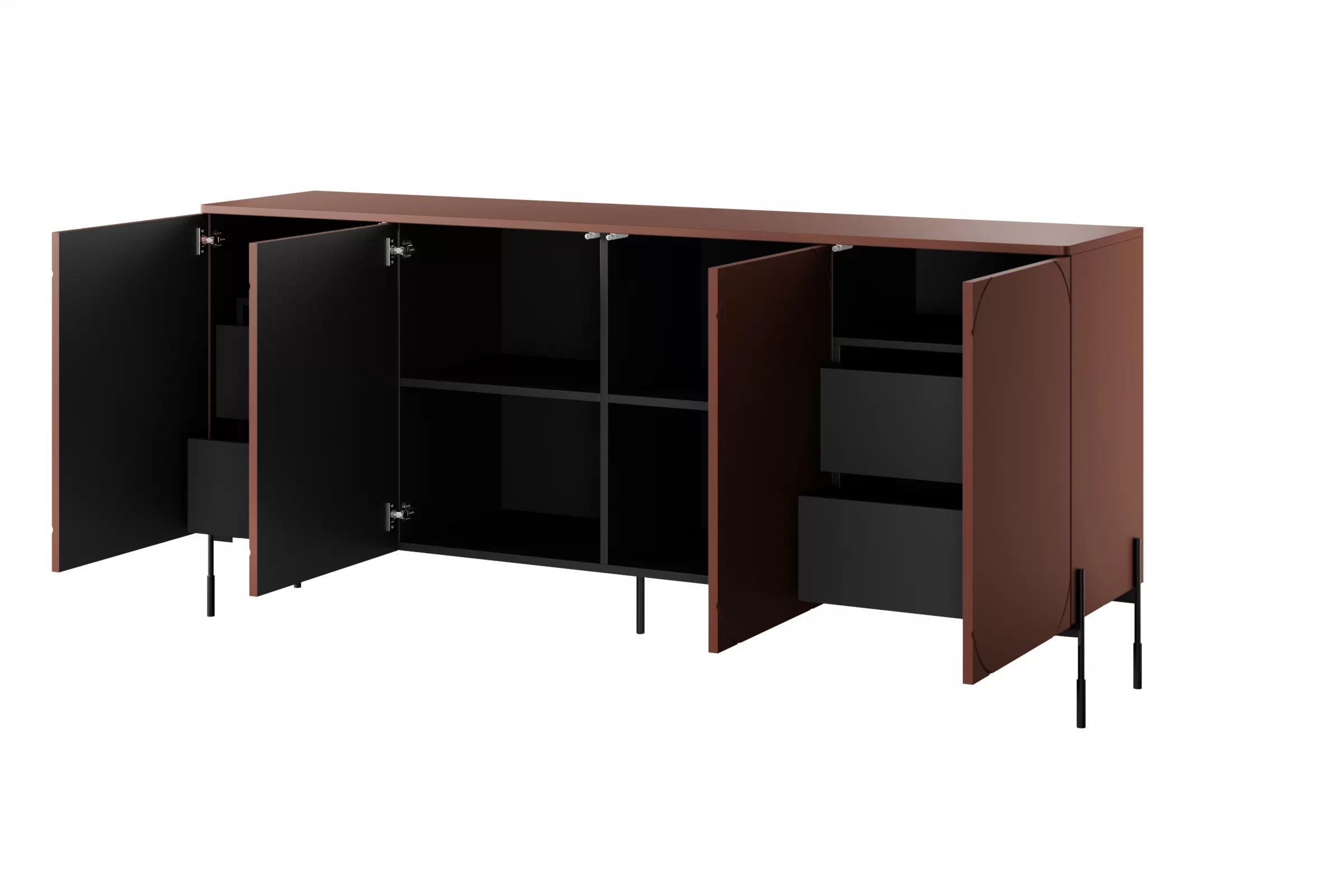 Komoda Sonatia 200 cm se čtyřmi skrytými zásuvkami - burgund Komoda z przegrodami