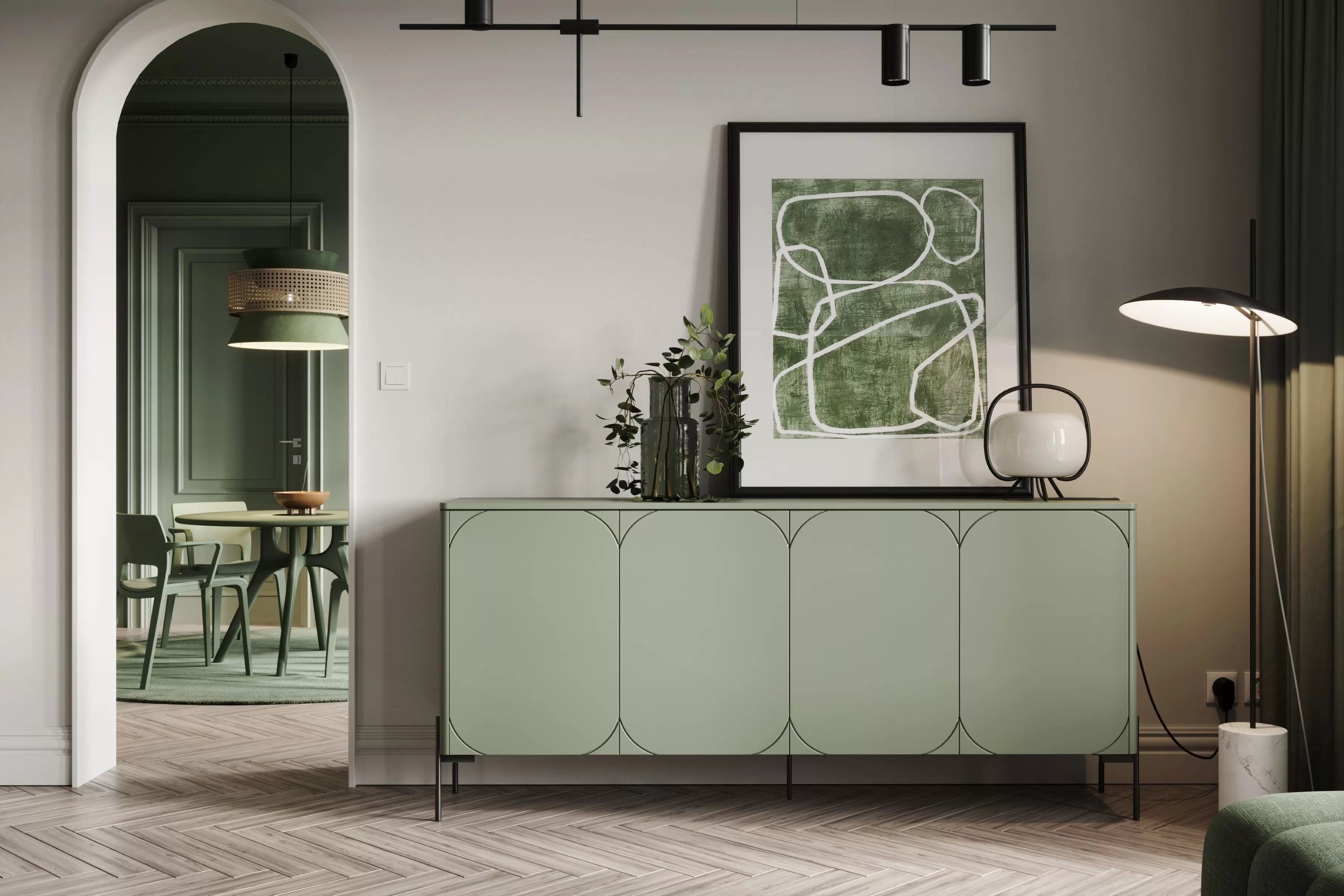 Komoda Sonatia 200 cm s 2 ukrytými zásuvkami - olivová Štvordverová Komoda z czterema ukrytymi zásuvkami Sonatia 200 cm - Oliva