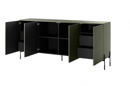 Komoda Sonatia 200 cm se čtyřmi skrytými zásuvkami - olivová Komoda čtyřdveřová se čtyřmi ukrytymi zásuvkami Sonatia 200 cm - olivová