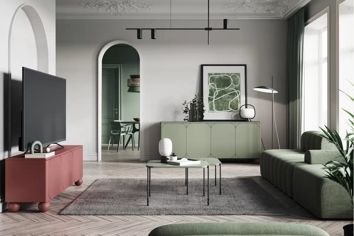 Komoda Sonatia II 200 cm so 4 ukrytými zásuvkami - olivová Komoda do obývacej izby