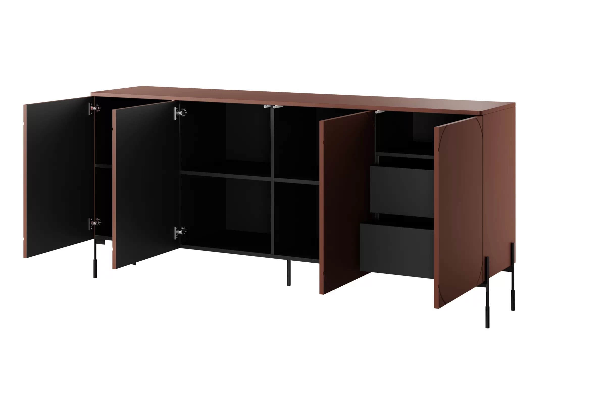 Komoda Sonatia 200 cm s 2 ukrytými zásuvkami - burgundová Štvordverová Komoda s dvoma ukrytymi zásuvkami Sonatia 200 cm - burgund