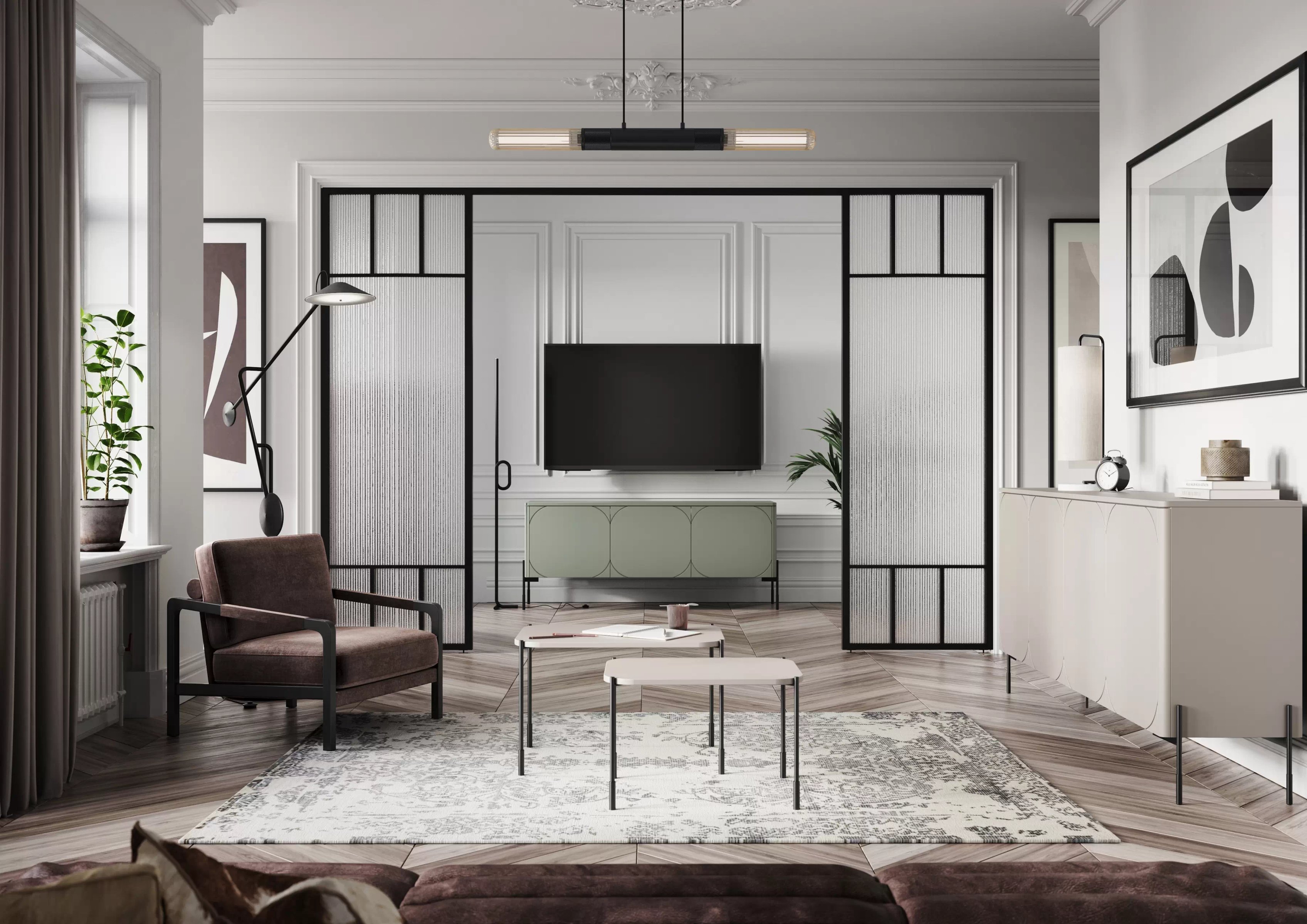 Komoda Sonatia 200 cm se dvěma skrytými zásuvkami - kašmír Komoda čtyřdveřová z dwoma ukrytymi zásuvkami Sonatia 200 cm - kašmír