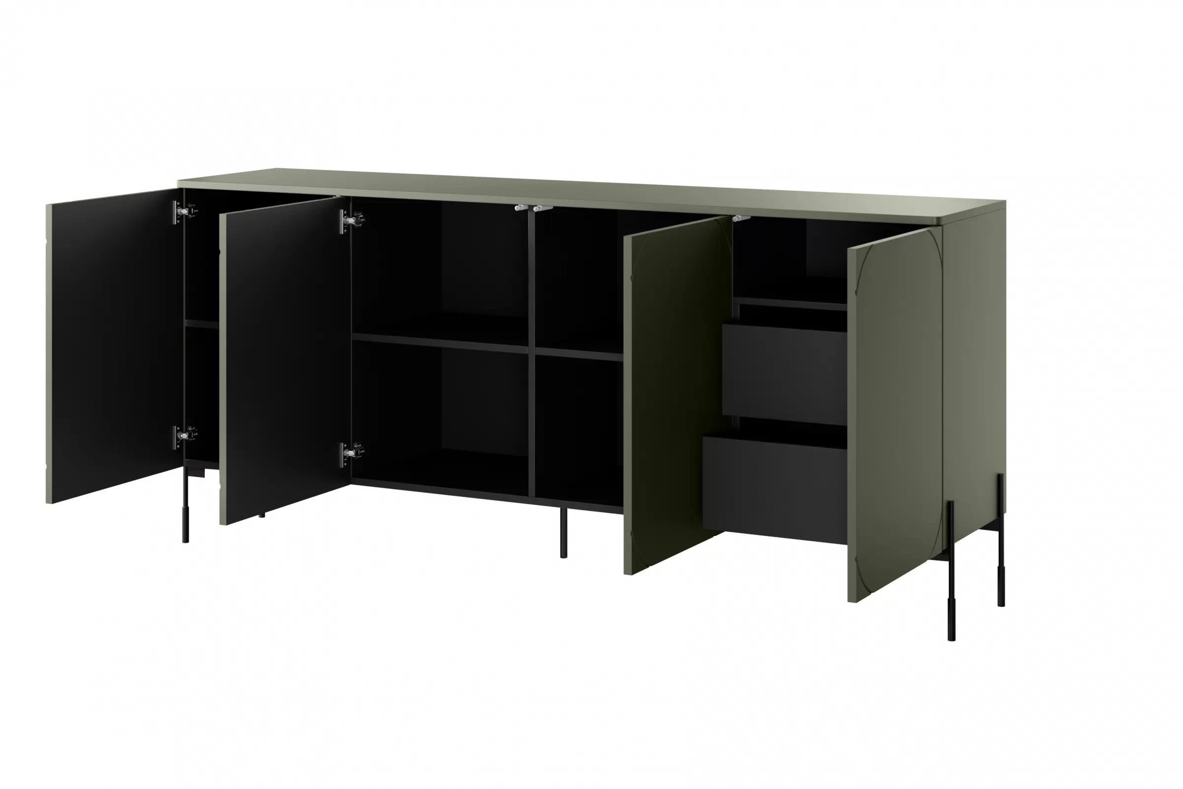 Komoda Sonatia 200 cm s 2 ukrytými zásuvkami - olivová Štvordverová Komoda s dvoma ukrytymi zásuvkami Sonatia 200 cm - Oliva