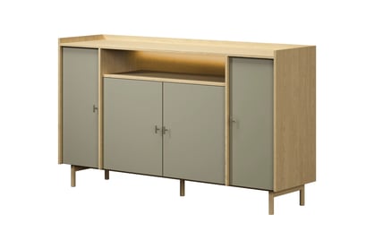 Komoda čtyřdveřová z wneka Sumira 170 cm - eukaliptus / dub baltic dune / Rošt metalowy - Výprodej z expozice