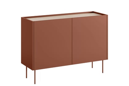 Dvojdverová komoda Desin 120 cm - keramická červená / dub nagano