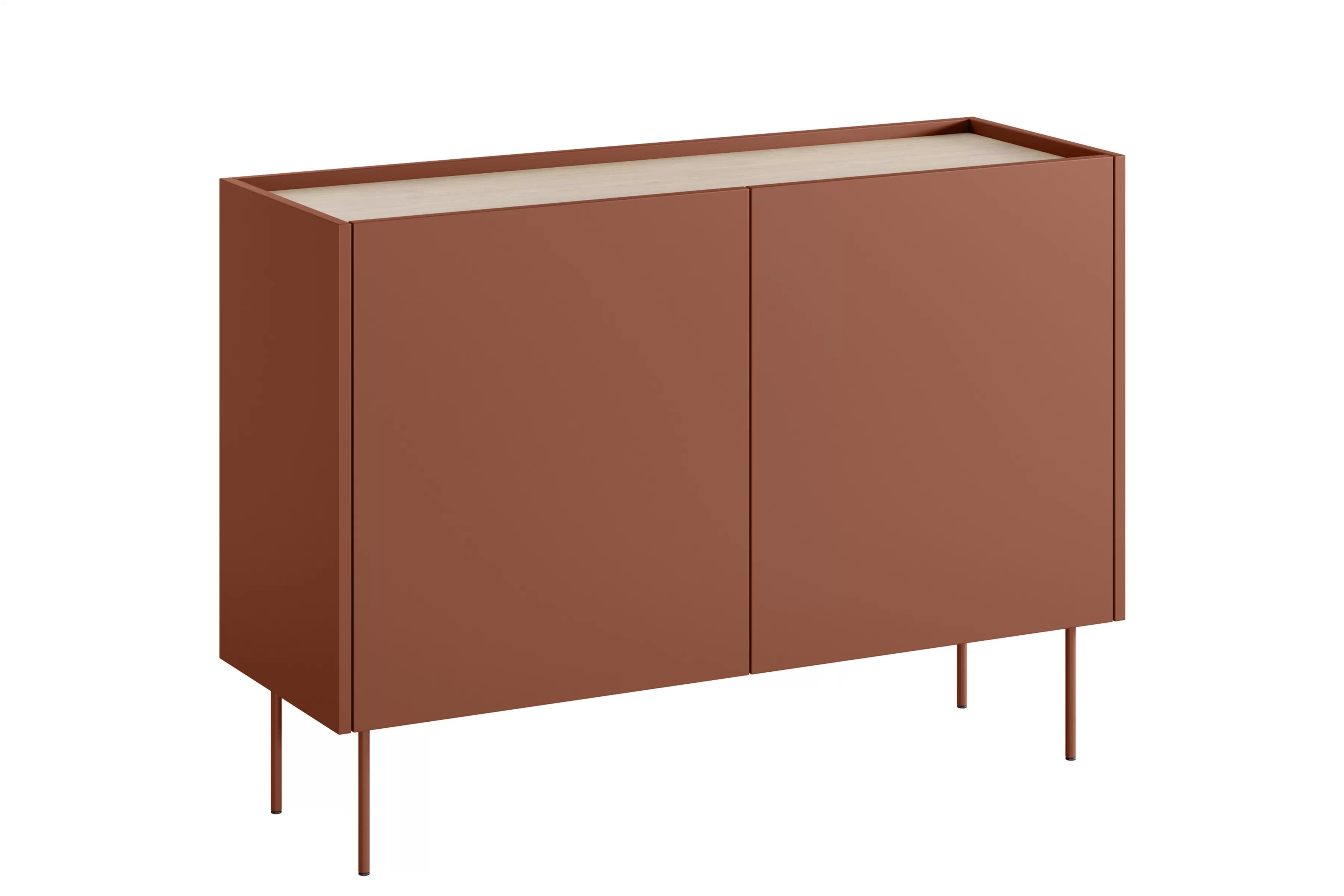 Dvojdverová komoda Desin 120 cm - keramická červená / dub nagano Komoda Desin 120 cm dvojdverová - ceramic red / Dub nagano