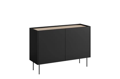 Dvojdverová komoda Desin 120 cm s dvoma skrytými zásuvkami - čierny mat / dub nagano
