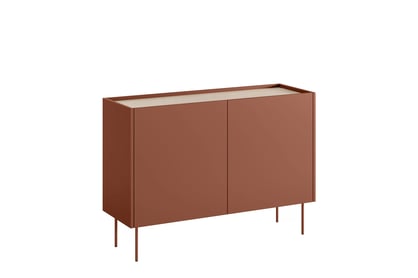 Dvojdverová komoda Desin 120 cm s dvoma skrytými zásuvkami - červená / keramická červená / dub nagano