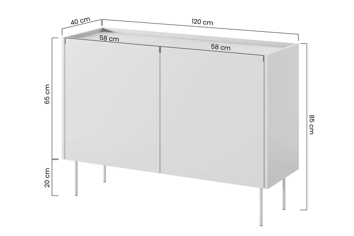 Komoda Desin 120 cm se skrytými zásuvkami - černý mat / dub nagano Komoda Desin 120 cm z 2 ukrytymi zásuvkami i metalowymi nogami- černá mat / dub nagano