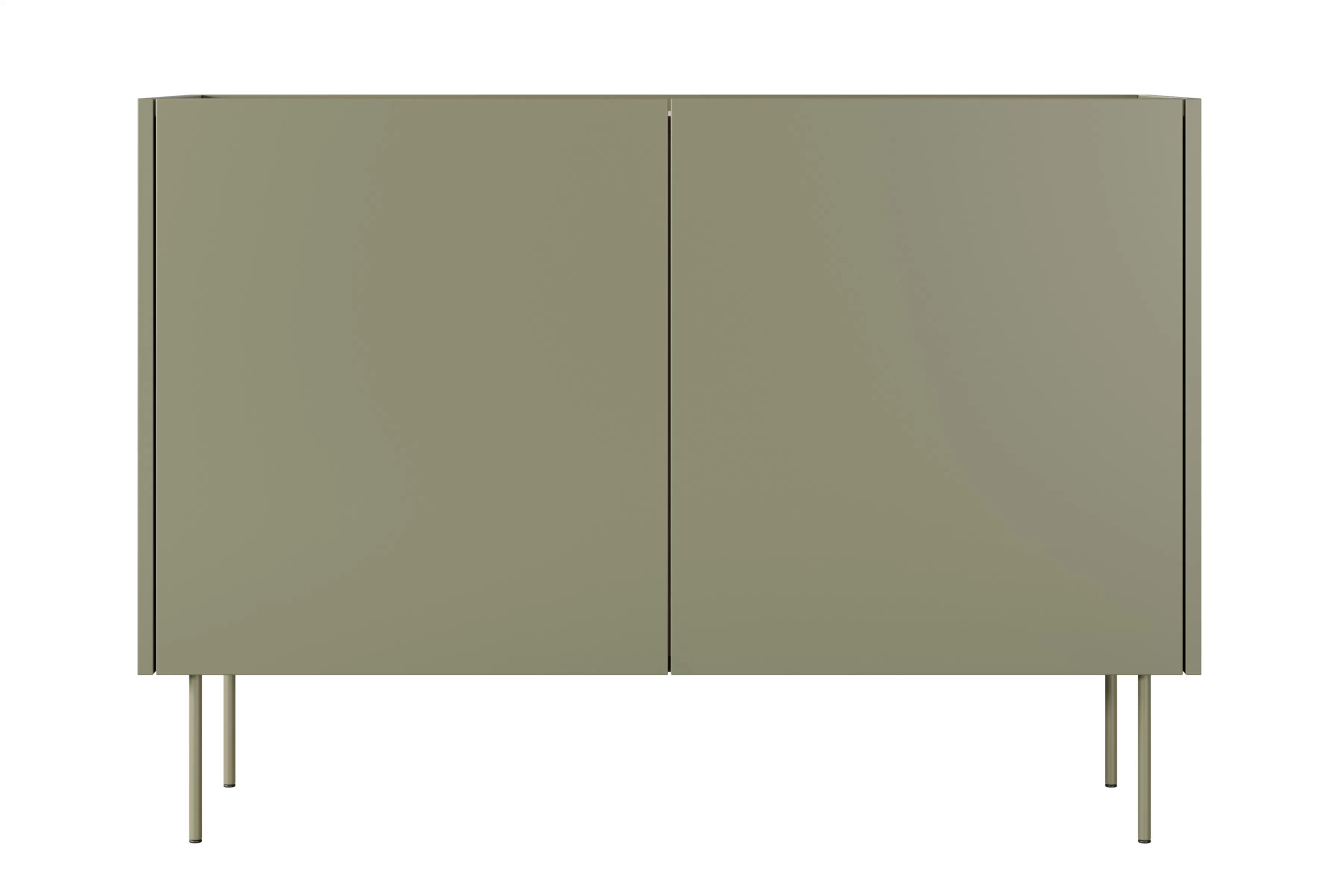 Komoda Desin 120 cm se dvěma skrytými zásuvkami - olivová / dub nagano Komoda Desin 120 cm z 2 ukrytymi zásuvkami i metalowymi nogami- olivová / dub nagano