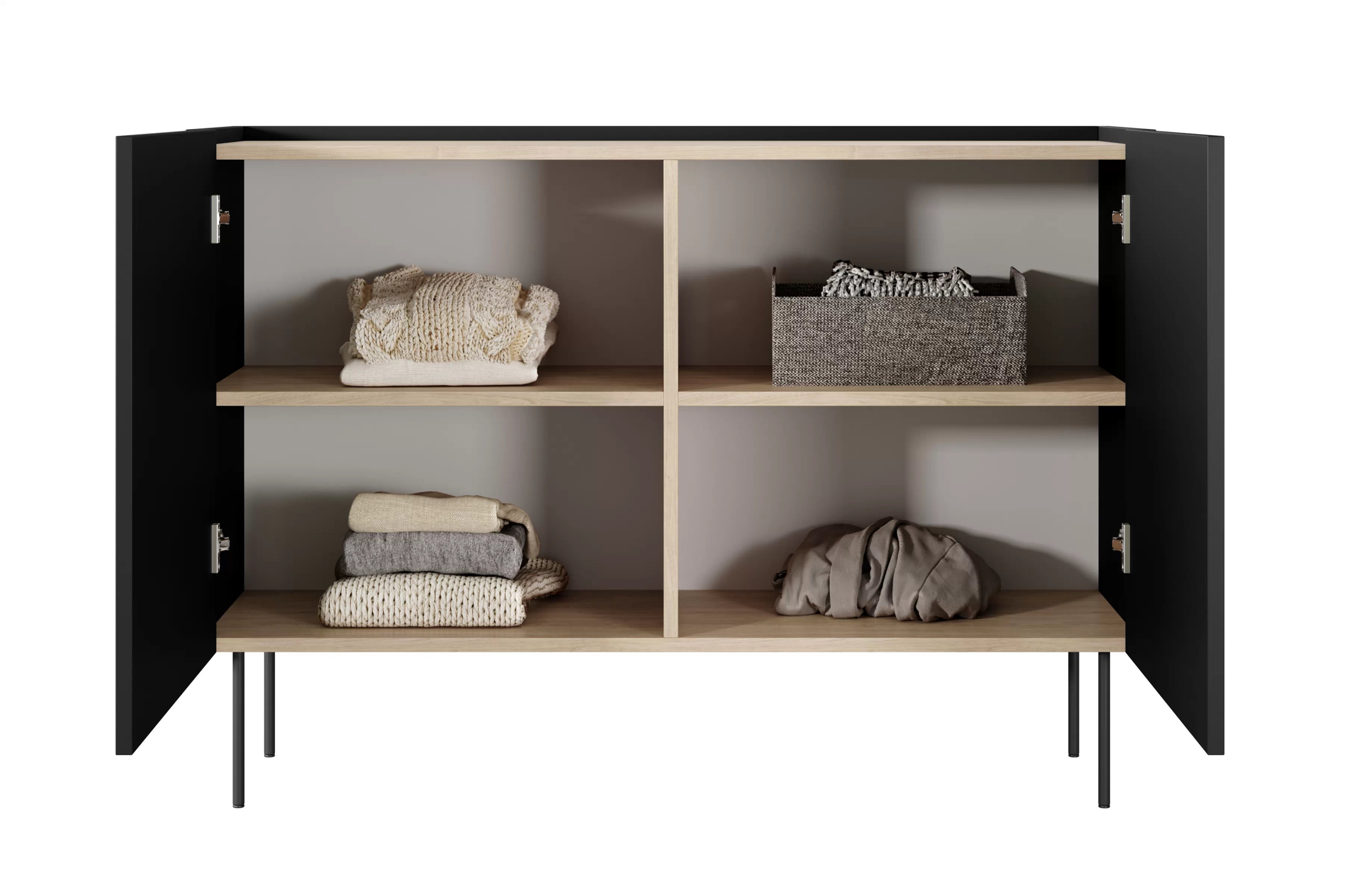 Komoda Desin 120 cm s kovovými nohami - černý mat / dub nagano Komoda Desin 120 cm z metalowymi nogami - černá mat / dub nagano