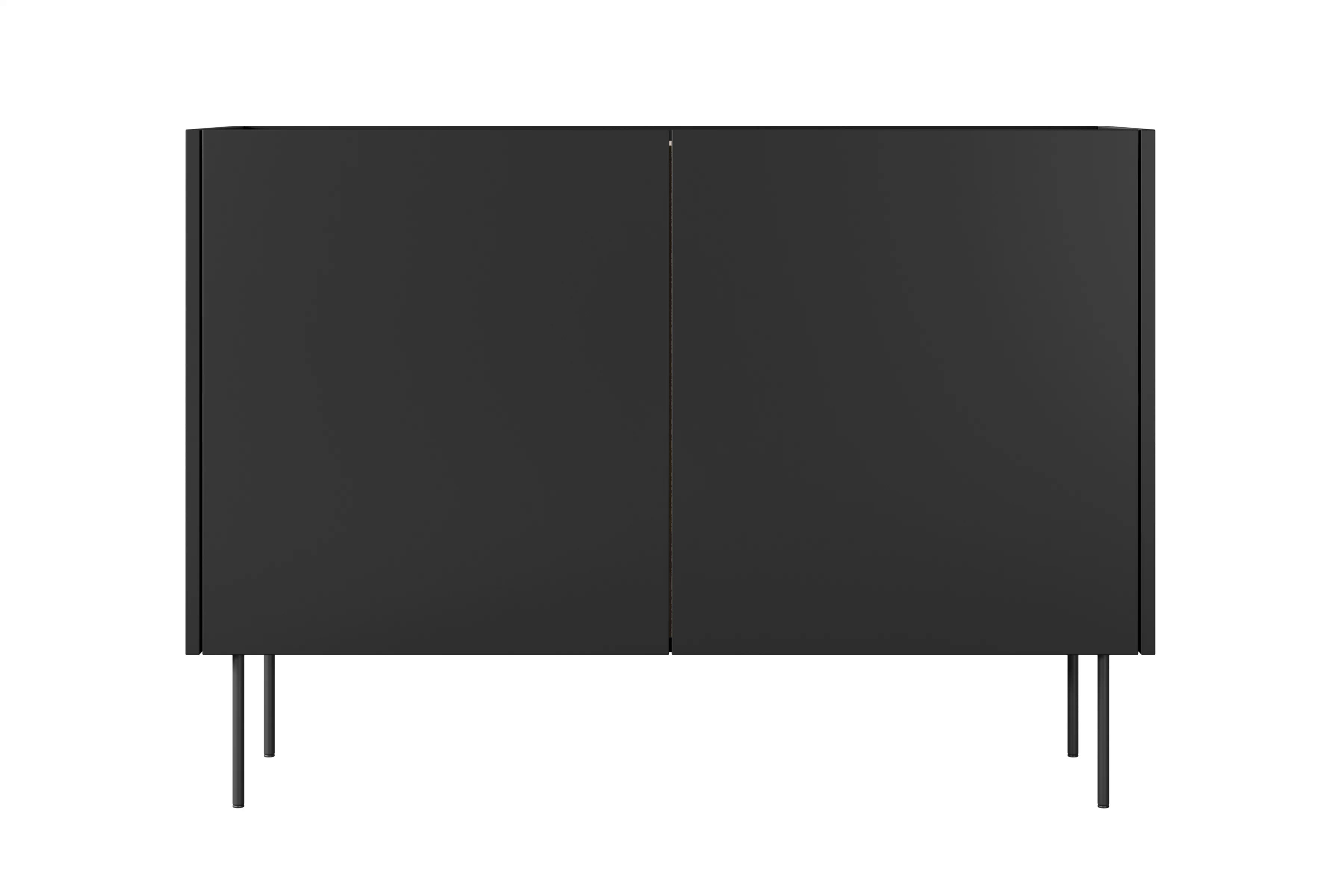 Komoda Desin 120 cm s kovovými nohami - černý mat / dub nagano Komoda Desin 120 cm z metalowymi nogami - černá mat / dub nagano