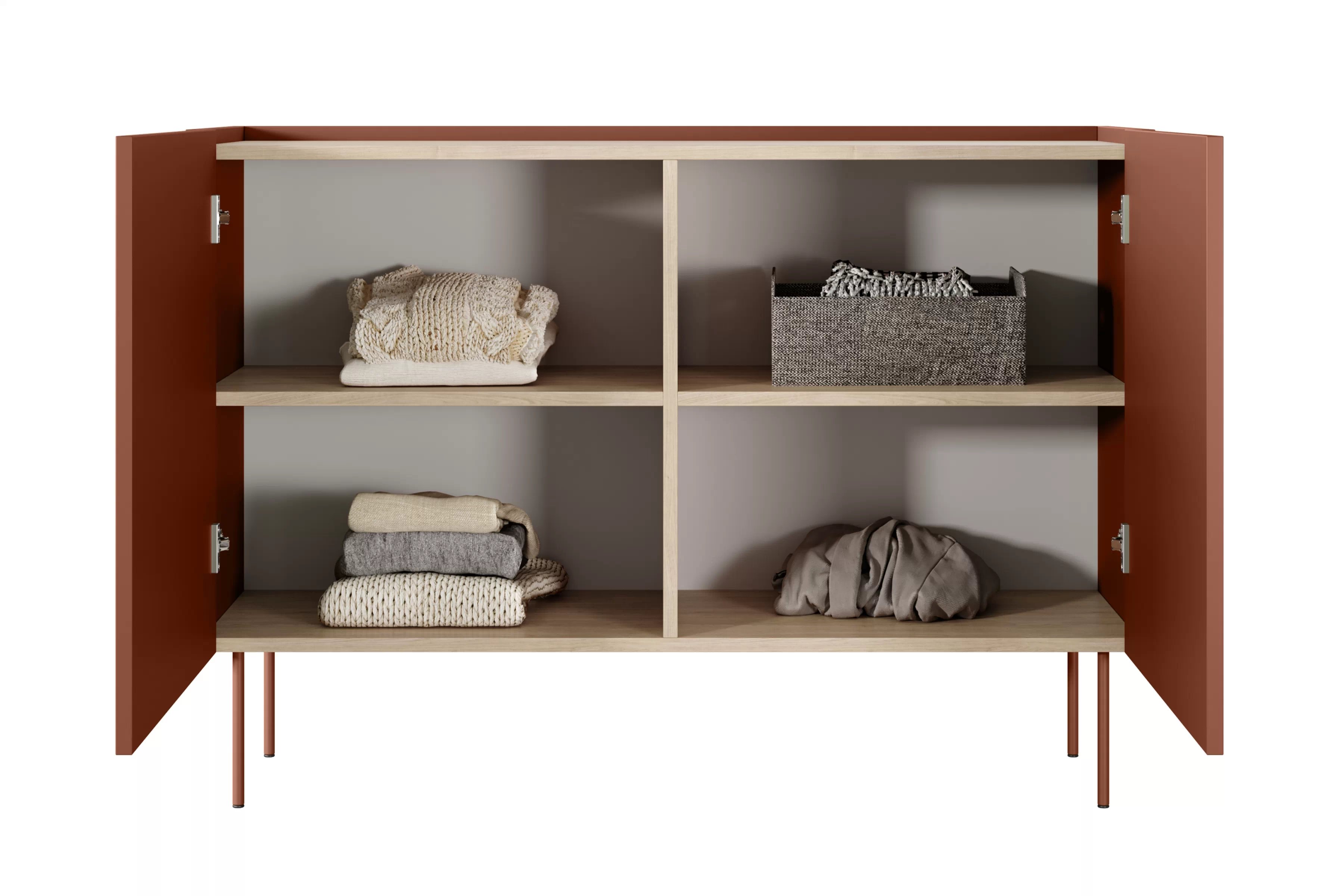 Komoda Desin 120 cm s kovovými nohami - keramická červená / dub nagano Komoda Desin 120 cm z metalowymi nogami - Červená / ceramic red / Dub nagano