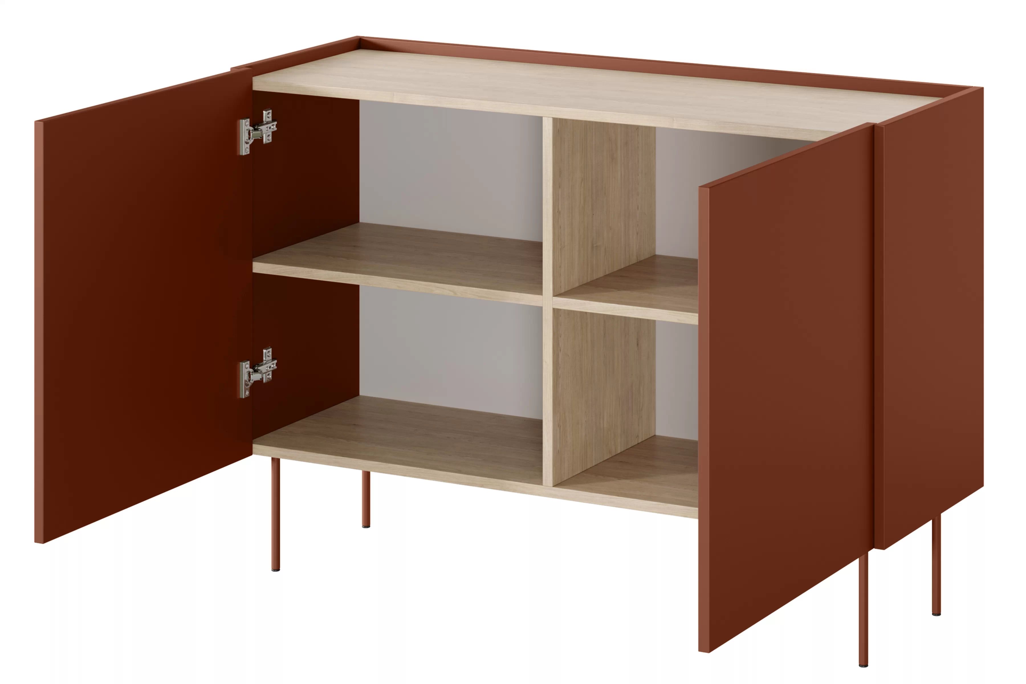 Komoda Desin 120 cm s kovovými nohami - keramická červená / dub nagano Komoda Desin 120 cm z metalowymi nogami - Červená / ceramic red / Dub nagano